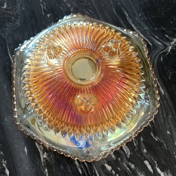 Vintage Jeannette Glass Anniversary Iridescent Footed Marigold Carnival Bowl - Picture 7 of 12